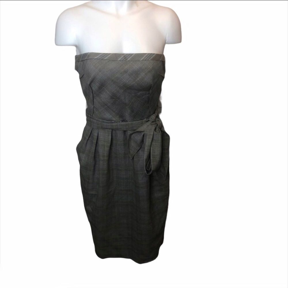 Lida Baday Wool Plaid Strapless Dress Size 4 Academia Business Casual Office 4